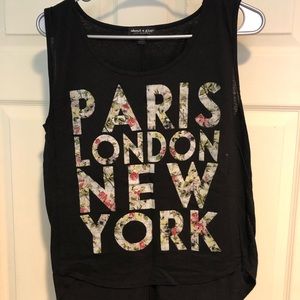 “Paris, London, New York” Black tank